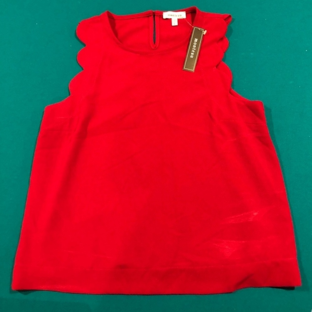 Monteau red scalloped sleeveless tank top